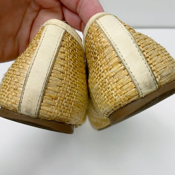 Tory Burch Reva Raffia Ballet Flats 10 Straw Cream Leather - Picture 6 of 10